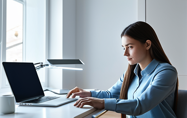 A focused young professional, fully clothed in modest business casual attire, working diligently at a sleek, minimalist desk in a bright, modern home office. Subtle, shimmering digital light streams form a protective, ethereal shield around the user and their laptop, symbolizing AI's invisible guardianship. This scene is safe for work, appropriate content, family-friendly, fully clothed. It features perfect anatomy, correct proportions, a natural pose, well-formed hands, proper finger count, natural body proportions, professional photography, cinematic lighting, and high detail.