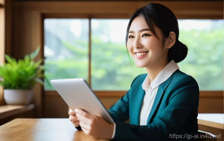 AI가 금융 산업에 미치는 영향 - **Prompt:** "A vibrant, modern Japanese cafe interior. A stylish young Japanese woman in her late 20...