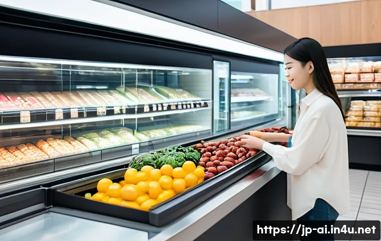 AI와 컴퓨터 비전의 실제 사례 - **Prompt 1: Seamless Smart Shopping Experience**
    A vibrant, ultra-modern grocery store with a cl...