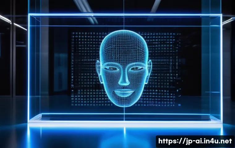 챗봇 개발을 위한 AI 기술 - A futuristic AI chatbot interface displayed on a sleek transparent holographic screen in a modern Ja...