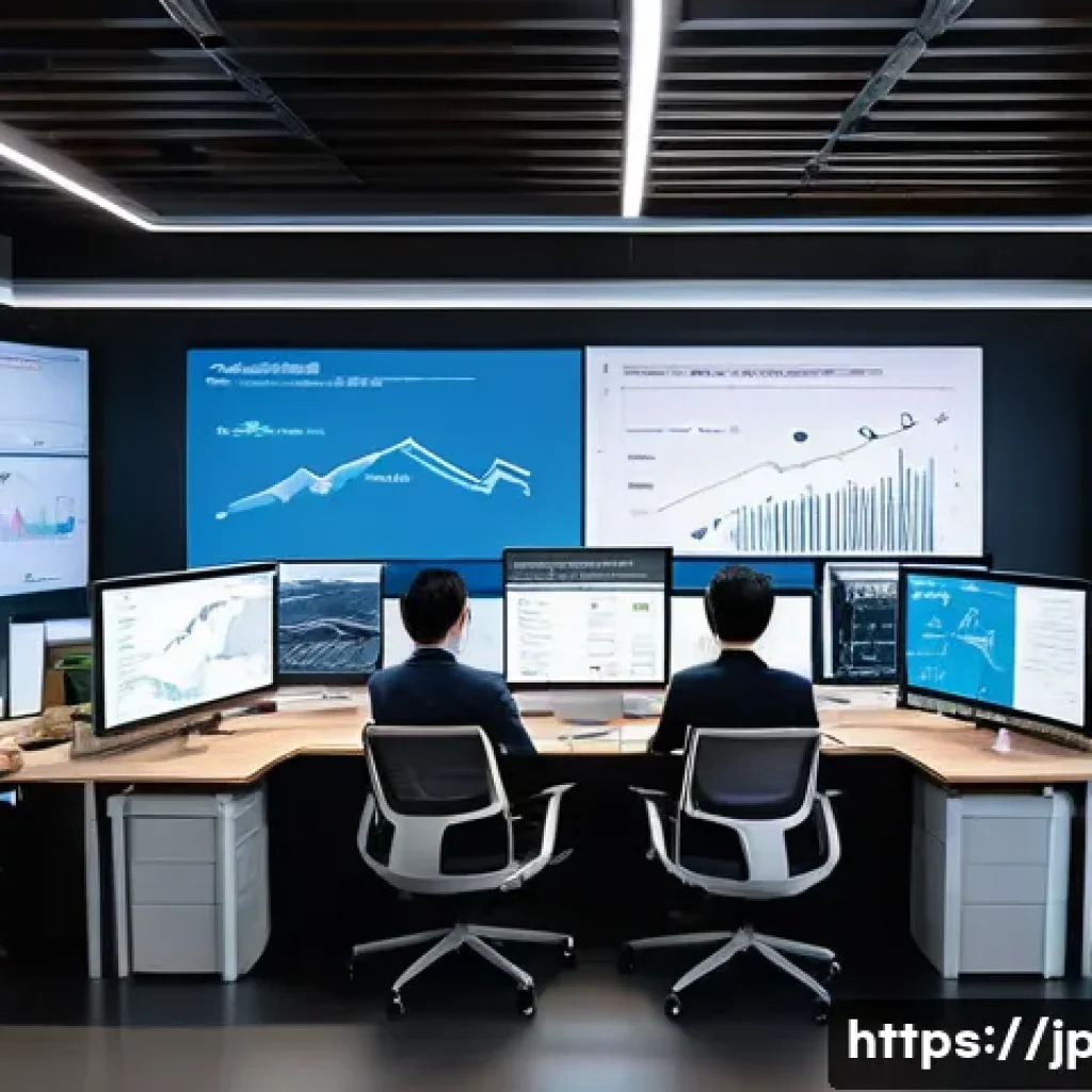 AI 기반 추천 시스템의 원리 - A modern Japanese office scene with diverse professionals analyzing real-time user behavior data on ...