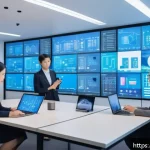 AI 알고리즘의 종류와 활용 사례 - A modern Japanese business office scene showing a diverse group of professionals collaborating with ...