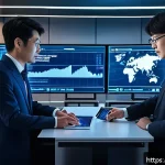 AI 기반 금융 사기 탐지 시스템 - A modern Japanese financial institution&rsquo;s AI monitoring center, with diverse professionals analyzing...