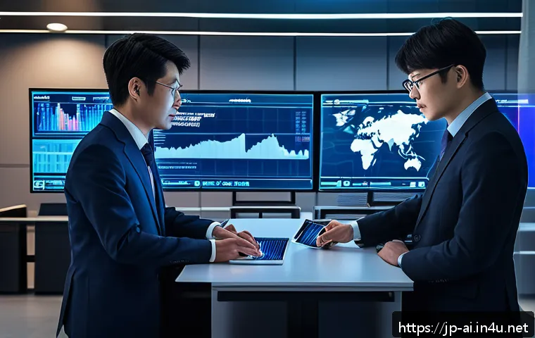AI 기반 금융 사기 탐지 시스템 - A modern Japanese financial institution&rsquo;s AI monitoring center, with diverse professionals analyzing...